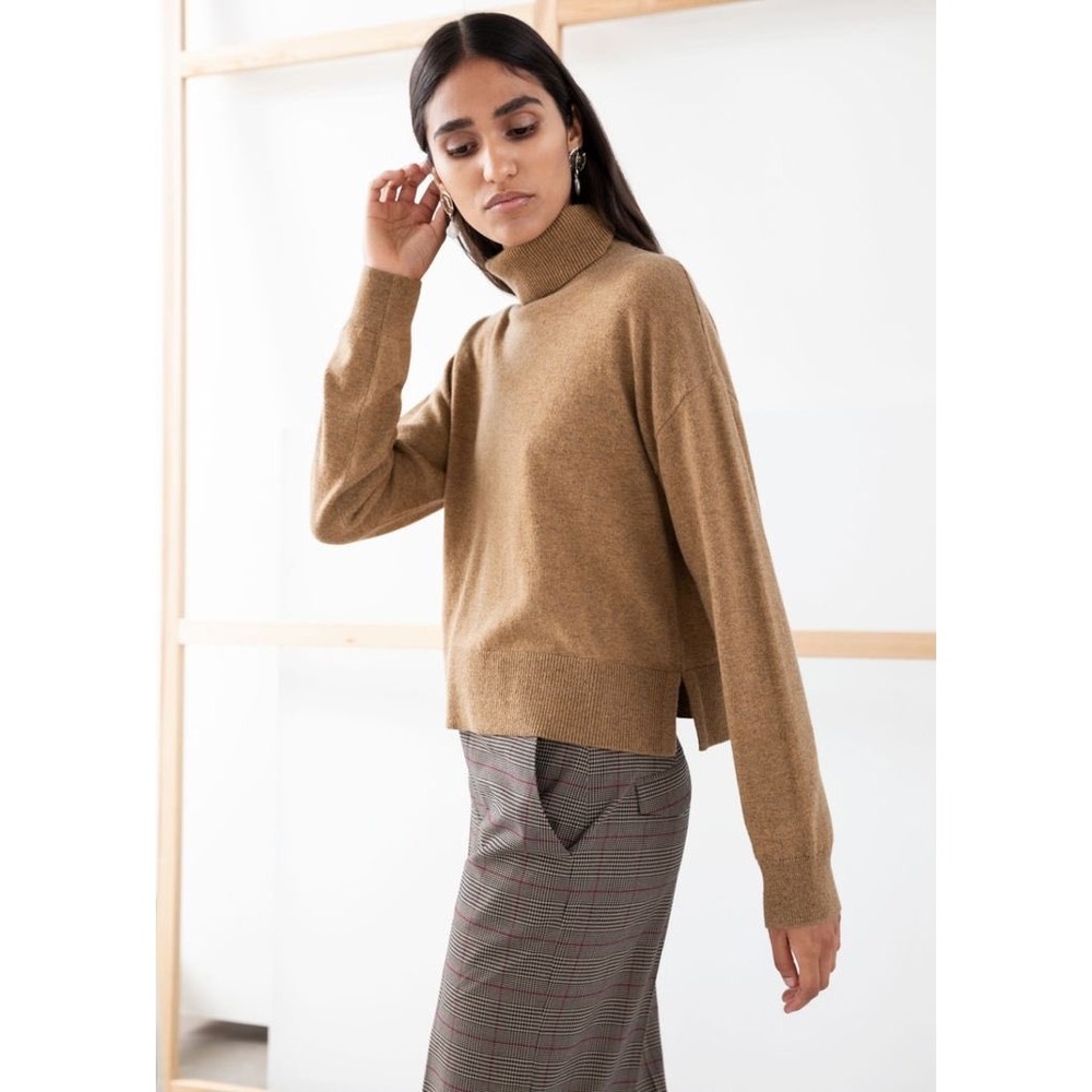 & Other Stories Women 100% Cashmere Sweater Small Brown Turtleneck Minimalist